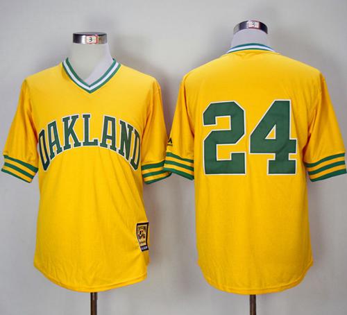 Mitchell And Ness 1981 Athletics #24 Rickey Henderson Yellow Throwback Stitched MLB Jersey